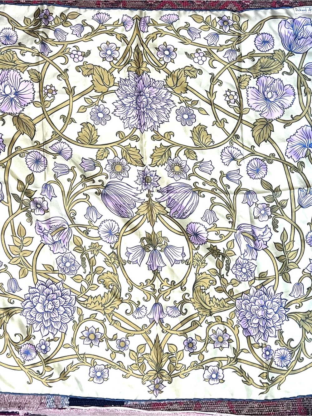Vintage Richard Allan London Silk Scarf Purple Floral Scroll Made in England